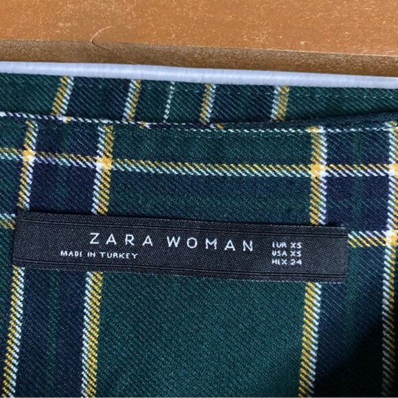 Zara Woman Green Plaid A-Line Belted Skirt - Picture 4 of 8